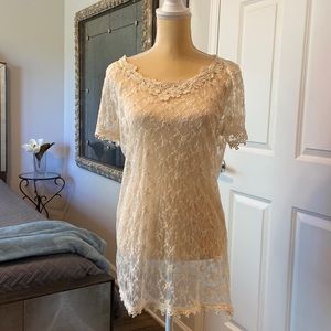 Beautiful Cream Lace Tunic Dress, Medium, Gently Worn
